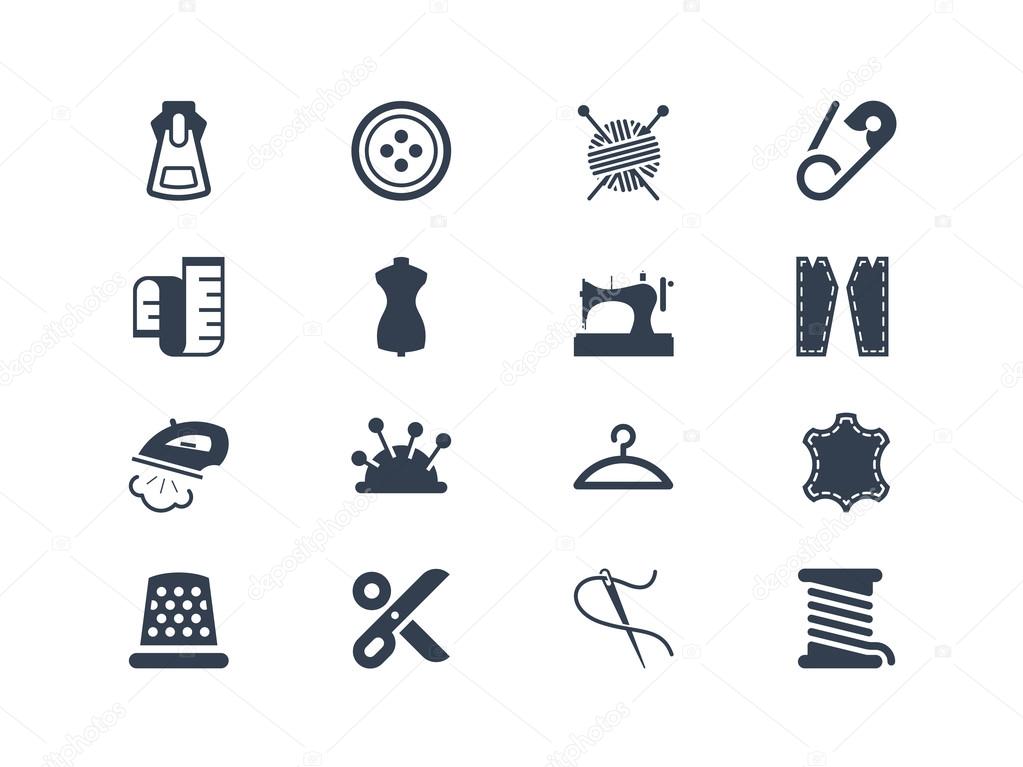 Sewing and tailoring icons set