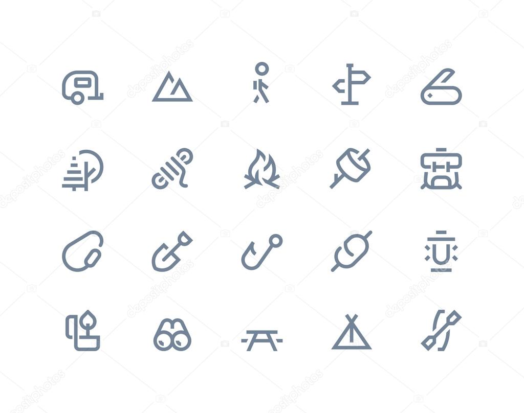 Camping icons. Line series