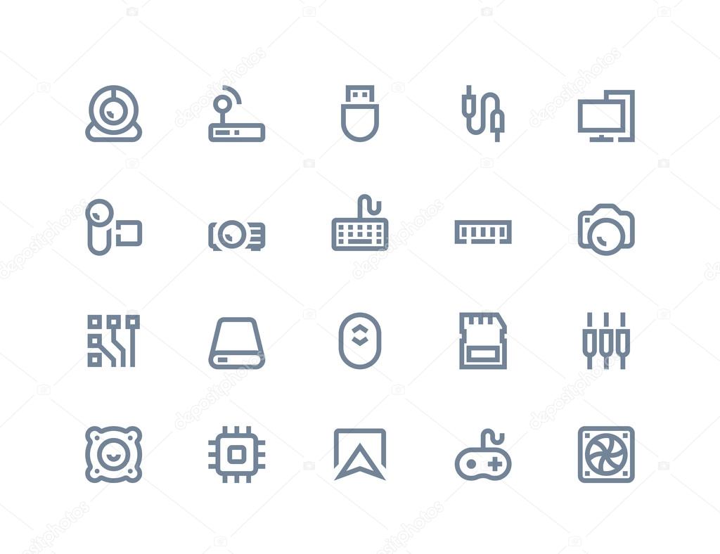 Computer components icons set. Line series
