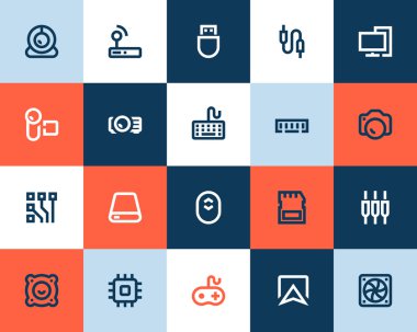 Bilgisayar bileşenleri simgeler. Düz stil