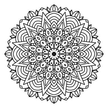 Henna, Mehndi, dövme, dekorasyon için mandala şeklinde dairesel desen. Güzel gevşeme siyah beyaz süs. Boyama kitabı sayfası.