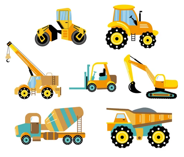 Diferentes Tipos Juguetes Equipos Pesados Maquinaria Aislada Sobre Fondo Blanco — Archivo Imágenes Vectoriales