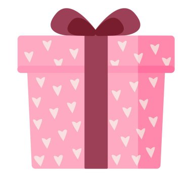 Sevgililer Günü. Hediyeli pembe kutu. Düz stil. Beyaz arka plan, tecrit. Stok illüstrasyonu.