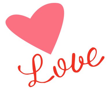 Sevgililer Günü. Kalp ve yazıt sevgidir. Düz stil. Beyaz arkaplan, izole et.