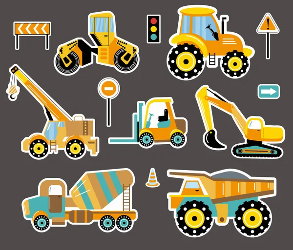 Maquinaria Construcción Coche Pegatinas Ilustración Para Niños — Vector de stock