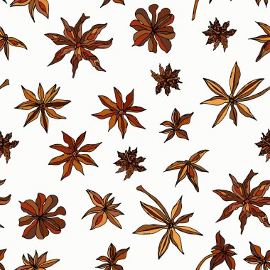 Beyaz arka planda anason yıldızları. Elle çizilmiş stil. Tasarımınız için sonsuz dokular.