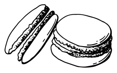 Makarna bir Fransız tatlısıdır. Grafik tarzı. Beyaz arka plan, tecrit. Vektör illüstrasyonu.