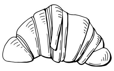 İzole edilmiş beyaz arka planda doğrusal kruvasan. Vektör çizimi. Çizgi çalışması. Fransız mutfağı..