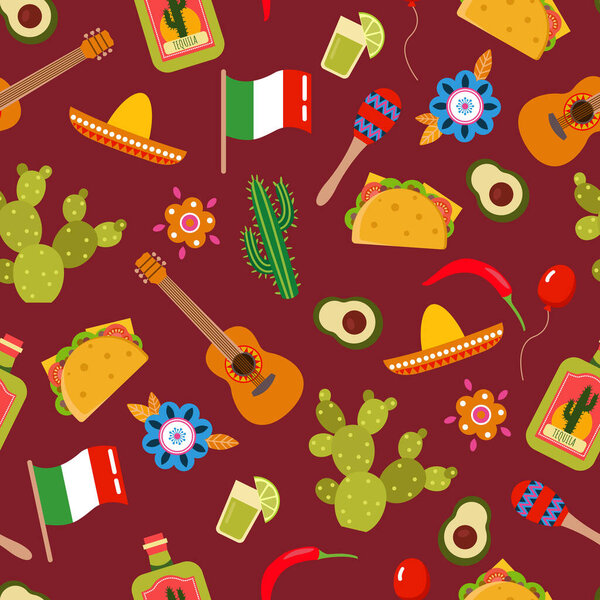 Бесшовный рисунок для праздника Синко де Майо. Рисунок плоских иллюзий. Дизайн ткани, текстиля, обоев, упаковки.