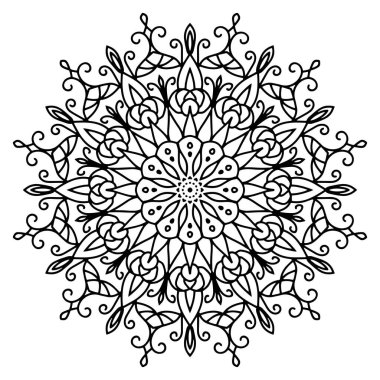 Henna, Mehndi, dövme, dekorasyon için mandala şeklinde dairesel desen. Güzel gevşeme siyah beyaz süs. Boyama kitabı sayfası.