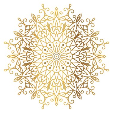 Mandala altın renginde. Altın renginde lüks süsler. Yuvarlak süs, tekrarlayan elementler.
