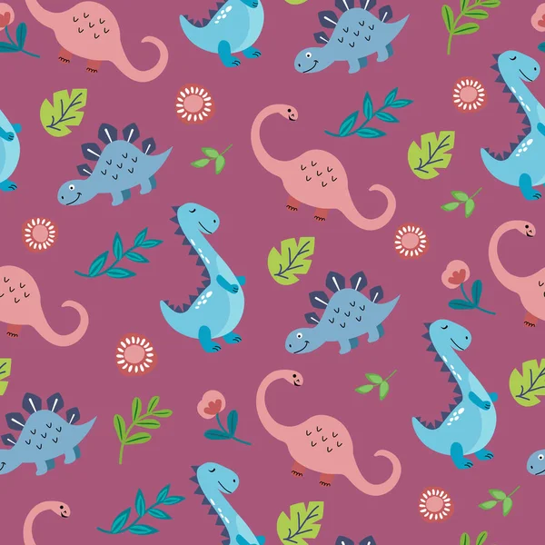 Patrón Sin Costuras Con Dinosaurios Lindos Estilo Dibujado Mano Ilustración — Vector de stock