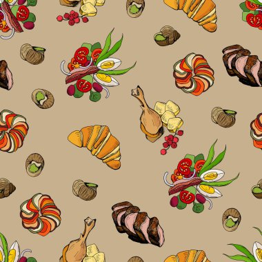 Fransız mutfağında kusursuz desenler var. Kafeler, kumaşlar, tekstil, duvar kağıtları, ambalaj için tasarım.