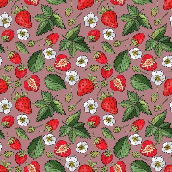 Nahtloses Muster Mit Erdbeeren Handgezeichneter Stil Design Für Stoffe Textilien — Stockvektor