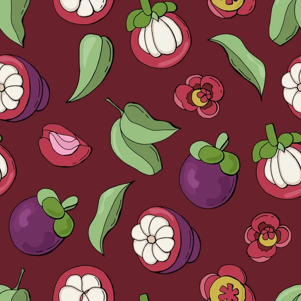 Patrón Sin Costura Fruta Del Mangostán Diseño Para Telas Textiles — Vector de stock