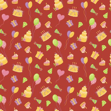 Festive Birthday Party Seamless Pattern. Design for fabrics, textiles, wallpaper, packaging