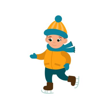 Kış Kıyafetinde Çocuk Buz Pateni Çizimi