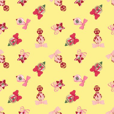 Kusursuz Noel oyuncakları ve fiyonklar. Tasarımınız için sonsuz dokular.