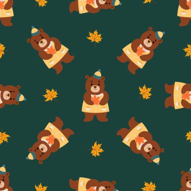 Sonbahar Yaprakları ile Kusursuz Ayı Örnekleri. Kumaş, tekstil, duvar kağıdı, ambalaj için tasarım