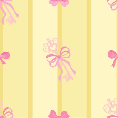 Anahtarlı ve Fiyonklu Kusursuz Desen. Kumaş, tekstil, duvar kağıdı, ambalaj için tasarım.