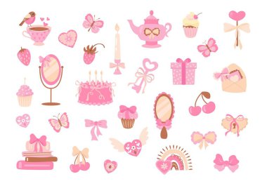 Şık bir oquette. Kalp ve Fiyonklu Pembe Kız Estetik Çizimi