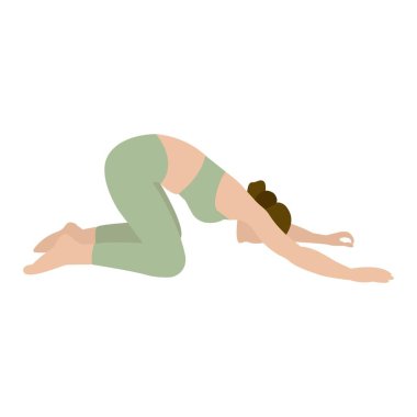 Çocuk Duruşu Alıştırması Yapan Kadın İmajı. Beyaz arkaplan, izole et