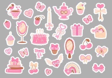 Oquette elementleri. Pembe Kız Yapıştırması Çizimi.