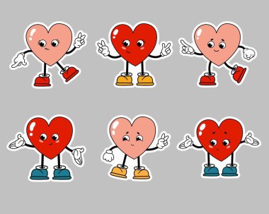 Retro-stil karakterli çıkartmalar. Sevgililer Günü