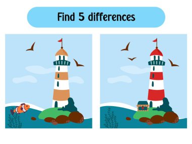Farkı Bulun Deniz Feneri Sahnesi. Çocuklar için eğitici oyunlar