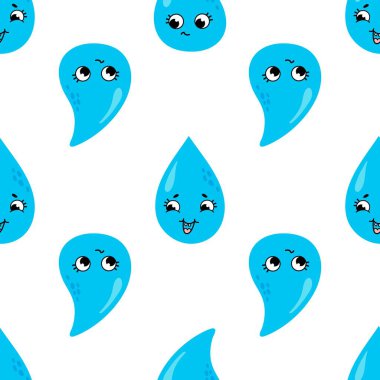 Şirin Su Damlası Karakterleri Kusursuz Şablon. Kumaş, tekstil, duvar kağıdı, ambalaj, web sitesi tasarımı