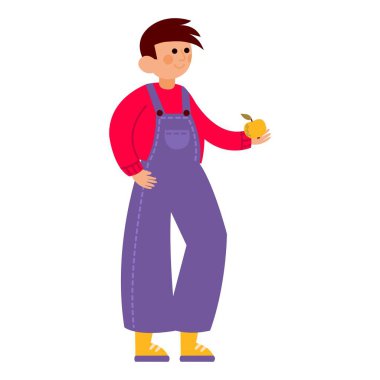 Elma Tutan Çiftçi 'nin tasviri. Beyaz arkaplan, izole