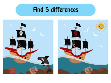 Farklı Farkları Bul Korsan Gemi Oyunu. Çocuklar için eğitici oyunlar