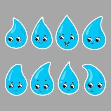 Su damlacıkları şeklinde sevimli karakterlerin yer aldığı çıkartma koleksiyonu