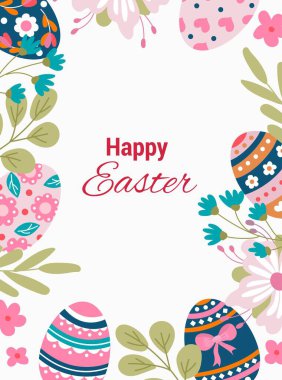 Mutlu Paskalya tebrik kartı ile dekore edilmiş yumurta