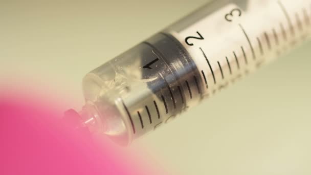 Injektionsprocess Makro Närbild Medical Syringe Needle Film Slow Motion Vaccininjektion — Stockvideo