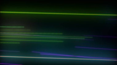 Parlayan neon çizgileri olan koyu soyut bir arkaplan. Sihirli ışıklar, uzay hareketi konsepti 