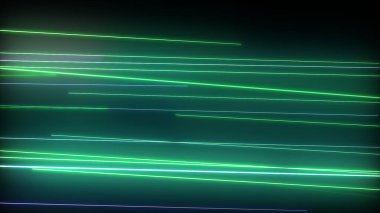 Parlayan neon çizgileri olan koyu soyut bir arkaplan. Sihirli ışıklar, uzay hareketi konsepti 