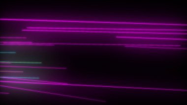 Parlayan neon çizgileri olan koyu soyut bir arkaplan. Sihirli ışıklar, uzay hareketi konsepti 