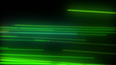 Parlayan neon çizgileri olan koyu soyut bir arkaplan. Sihirli ışıklar, uzay hareketi konsepti 