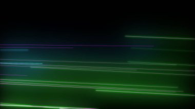 Parlayan neon çizgileri olan koyu soyut bir arkaplan. Sihirli ışıklar, uzay hareketi konsepti 