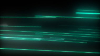 Parlayan neon çizgileri olan koyu soyut bir arkaplan. Sihirli ışıklar, uzay hareketi konsepti 