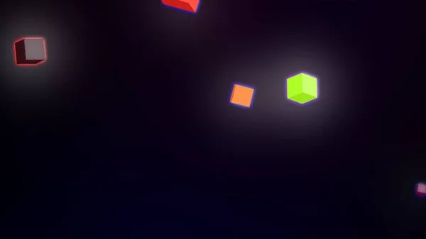 Abstract Dark Background Glowing Neon Cubes — Fotografia de Stock