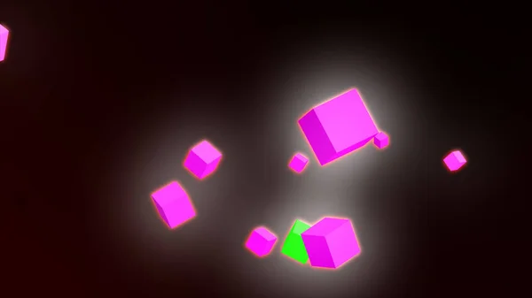 Abstract Dark Background Glowing Neon Cubes — Foto de Stock