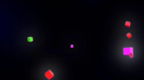Abstract Dark Background Glowing Neon Cubes — Zdjęcie stockowe