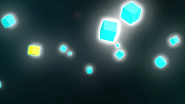 Abstract Dark Background Glowing Neon Cubes — 스톡 사진