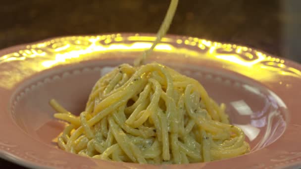 Chef Adds Spaghetti — Stock Video