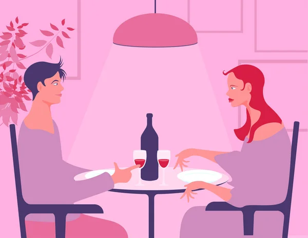 Boy and girl couple at restaurant table about to drink wine — Stock Vector