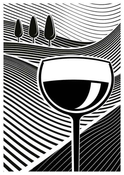 Glass of wine in vineyard — Stock Vector