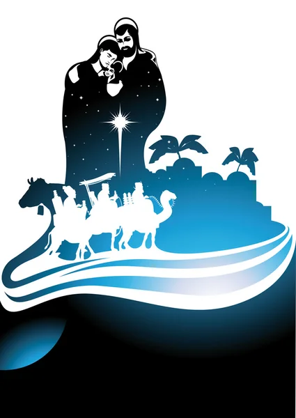 Nativity scene and the three wise men — Stock Vector