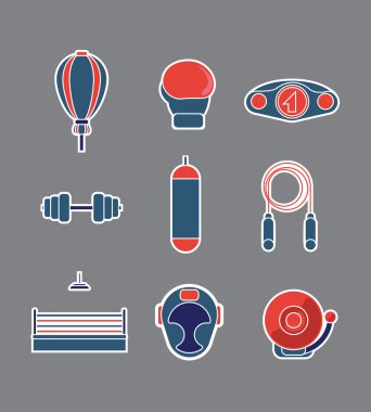 Gri arka plan üzerinde egzersiz ekipman simgeler